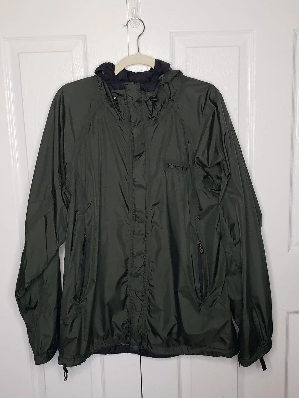Marmot 3 in 1 Men's Drab Olive Green Hooded Rain Jacket Fleece Pockets Vents L